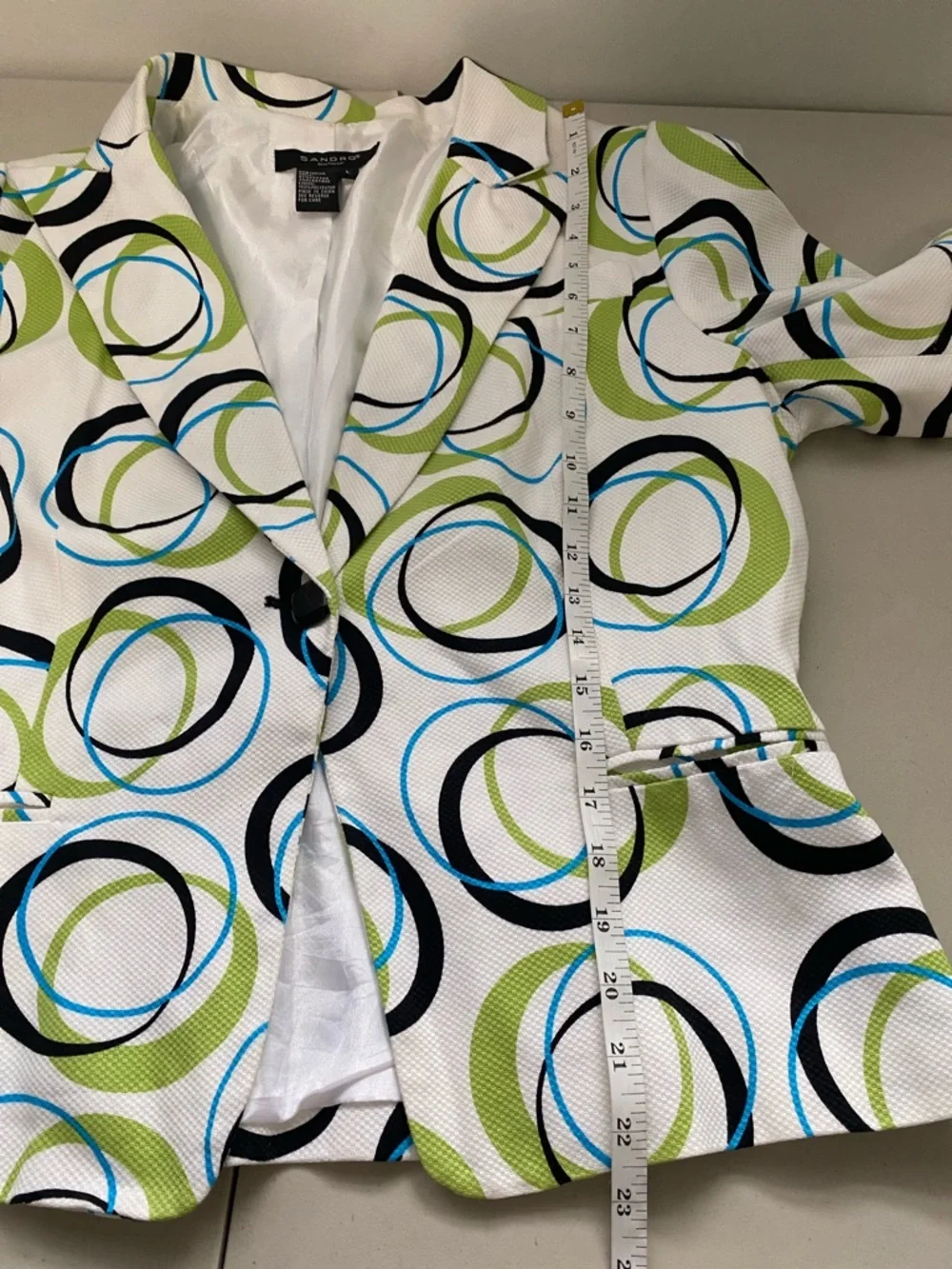 SANDRO Sportswear Oodles of O's Green Black Blue Jacket Blazer Ring Print L - Picture 8 of 9